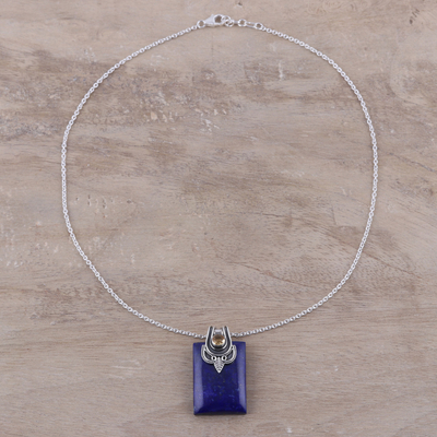 Lapis lazuli and citrine pendant necklace, 'Royal Talisman' - Lapis Lazuli and Sterling Silver Royal Pendant Necklace