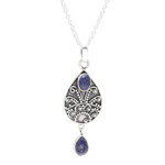 Lapis lazuli pendant necklace, 'Night Sky Dance' - Sterling Silver and Lapis Lazuli Teardrop Pendant Necklace