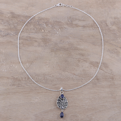 Collar con colgante de lapislázuli - Collar con colgante de lágrima de plata de ley y lapislázuli