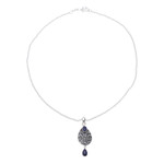 Lapis lazuli pendant necklace, 'Night Sky Dance' - Sterling Silver and Lapis Lazuli Teardrop Pendant Necklace