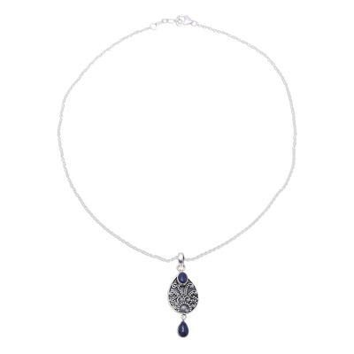 Collar con colgante de lapislázuli - Collar con colgante de lágrima de plata de ley y lapislázuli
