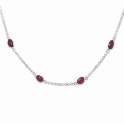 Garnet and Sterling Silver Drifting Blooms Station Necklace