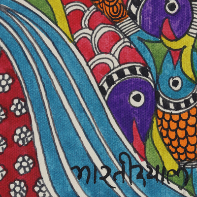 pintura madhubani - Madhubani Pintura de una sirena y un pez de la India