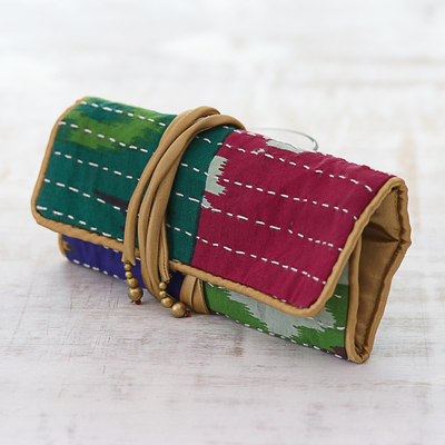 Cotton jewelry roll, 'Multicolored Keeper' - Multicolored Cotton Jewelry Roll Crafted in India