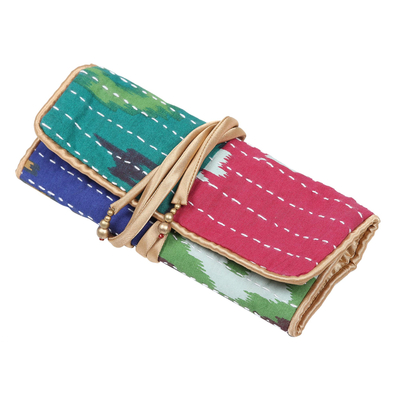 Cotton jewellery roll, 'Multicoloured Keeper' - Multicoloured Cotton jewellery Roll Crafted in India