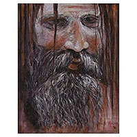 'Sadhu the Hermit I' - Signed Painting of a Sadhu in Earthtones from India