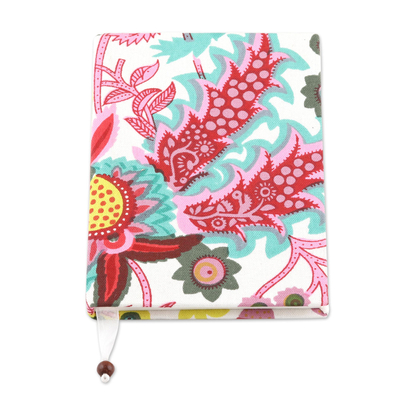Cotton journal, 'Psychedelic Forest' - Psychedelic Floral Cotton Journal Handcrafted in India
