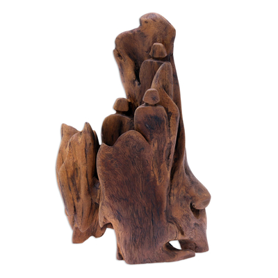 Escultura de madera flotante - Escultura de madera flotante tallada a mano de tres amigos
