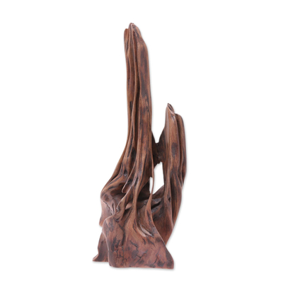 Escultura de madera flotante - Escultura artesanal de madera flotante firmada de la India