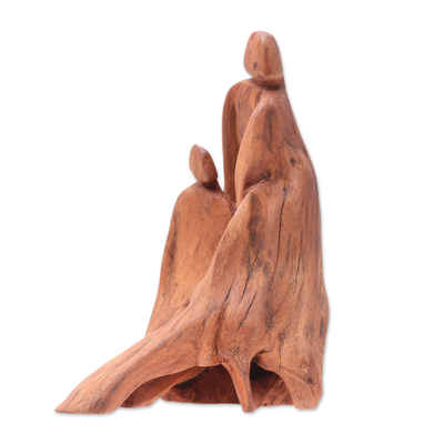 Escultura de madera flotante - Escultura de madera flotante firmada que representa a dos amigos de la India
