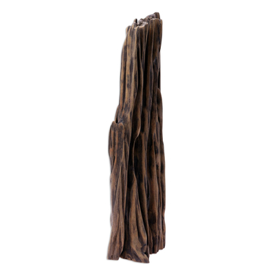 Driftwood sculpture, 'Fire Power' - Hand Carved Driftwood Sculpture of Vertical Flames