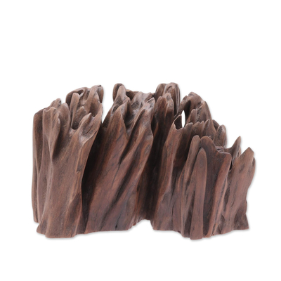 Driftwood sculpture, 'Windy Walk' - Hand-Carved Sal Driftwood Windy Walking Travelers Sculpture