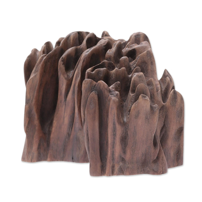 Driftwood sculpture, 'Windy Walk' - Hand-Carved Sal Driftwood Windy Walking Travelers Sculpture
