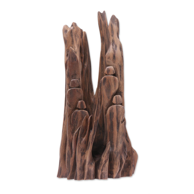 Driftwood sculpture, 'Voyage II' - Hand-Carved Sal Driftwood Sculpture from India