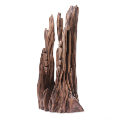 Driftwood sculpture, 'Voyage II' - Hand-Carved Sal Driftwood Sculpture from India