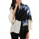 Wool shawl, 'Late Night Blossom' - Floral Motif Screen-Printed Wool Shawl from India