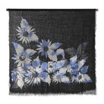 Wool shawl, 'Late Night Blossom' - Floral Motif Screen-Printed Wool Shawl from India