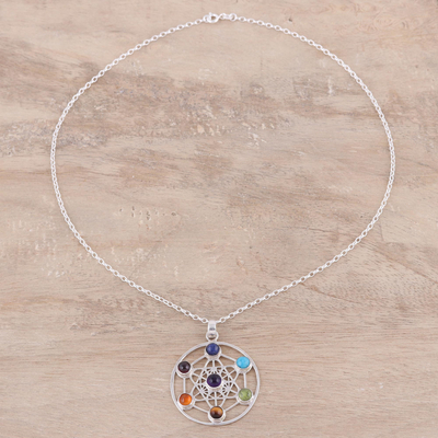 Collar con colgante de múltiples piedras preciosas - Collar circular de chakras con múltiples piedras preciosas de la India