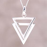 Sterling silver pendant necklace, 'New Direction' - Modern Double Triangle Sterling Silver Pendant Necklace