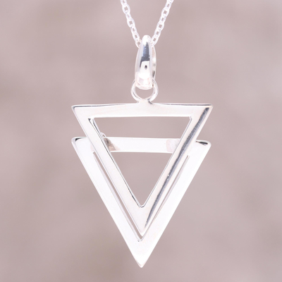 Collar colgante de plata esterlina - Collar moderno con colgante de plata de ley con doble triángulo.