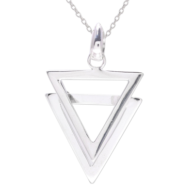 Sterling silver pendant necklace, 'New Direction' - Modern Double Triangle Sterling Silver Pendant Necklace