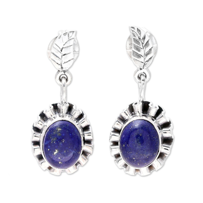 Lapis Lazuli and Sterling Silver Flower Dangle Earrings