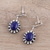 Lapis lazuli dangle earrings, 'Blue Ribbon Flower' - Lapis Lazuli and Sterling Silver Flower Dangle Earrings