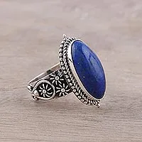 Lapislazuli-Cocktailring, „Vast Sky“ – ovaler Lapislazuli- und Sterlingsilber-Cocktailring