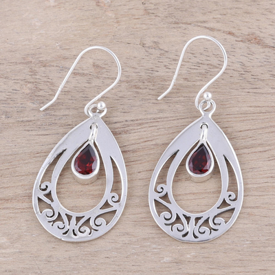 Sterling Silver and Garnet Pear-Shaped Dangle Earrings - Fascinating ...