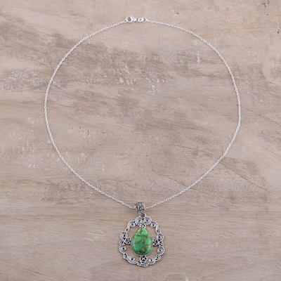 Collar colgante de plata esterlina - Collar con colgante de turquesa compuesto verde de plata esterlina