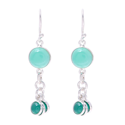 Quartz dangle earrings, 'Ethereal Green' - Quartz and Sterling Silver Dangle Earrings from India