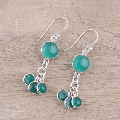 Quartz dangle earrings, 'Ethereal Green' - Quartz and Sterling Silver Dangle Earrings from India