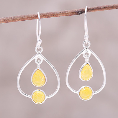 Sterling Silver And Yellow Jade Dangle Earrings From India Jade Dangle Earrings Gleaming Glory Sterling Silver And Yellow