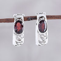 Garnet hoop earrings, 'Fireside Glow'