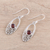 Garnet dangle earrings, 'Scarlet Garden' - Garnet Sterling Silver Heart Openwork Oval Dangle Earrings (image 2b) thumbail