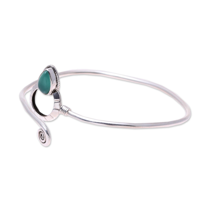 Onyx cuff bracelet, 'Modern Delhi Vibe' - Sterling Silver and Green Onyx Minimalist Cuff Bracelet