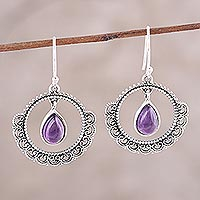Amethyst dangle earrings, 'Mughal Lace'