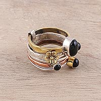 Onyx cocktail ring, 'Midnight Flowers'