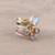 Rainbow moonstone cocktail ring, 'Rain Flowers' - Mixed Metals Floral Rainbow Moonstone Ring from India (image 2) thumbail
