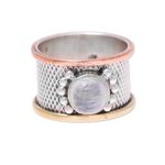 Rainbow moonstone cocktail ring, 'Industrial Allure' - Mixed Metals Silver and Rainbow Moonstone Cocktail Ring