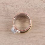 Rainbow moonstone cocktail ring, 'Industrial Allure' - Mixed Metals Silver and Rainbow Moonstone Cocktail Ring