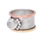 Rainbow moonstone cocktail ring, 'Industrial Allure' - Mixed Metals Silver and Rainbow Moonstone Cocktail Ring