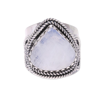 Rainbow moonstone cocktail ring, 'Gorgeous Glacier' - Teardrop Rainbow Moonstone and Sterling Silver Cocktail Ring