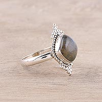 Labradorite cocktail ring, 'Brilliant Mesa' - Rounded Square Labradorite and Sterling Silver Cocktail Ring