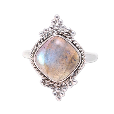 Rounded Square Labradorite and Sterling Silver Cocktail Ring