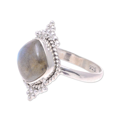 Labradorite cocktail ring, 'Brilliant Mesa' - Rounded Square Labradorite and Sterling Silver Cocktail Ring