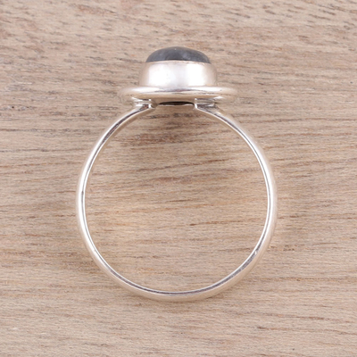 Labradorite cocktail ring, 'Stormy Moon' - Round Labradorite Sterling Silver Rope Motif Cocktail Ring