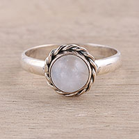 Rainbow moonstone cocktail ring, 'Moon Vision' - Rainbow Moonstone and Twisted Sterling Silver Cocktail Ring