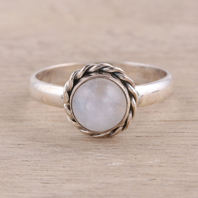 Genuine Blue Vintage Ring Moonstone Edwardian Style Antique 18k White Gold  Clear Crystals Womans Jewelry R169 | PVD Vintage Jewelry