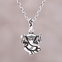 Sterling silver pendant necklace, 'Proud Ganesha'